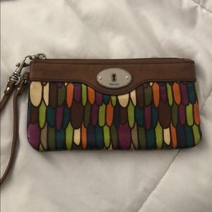 Fossil leather wristlet
